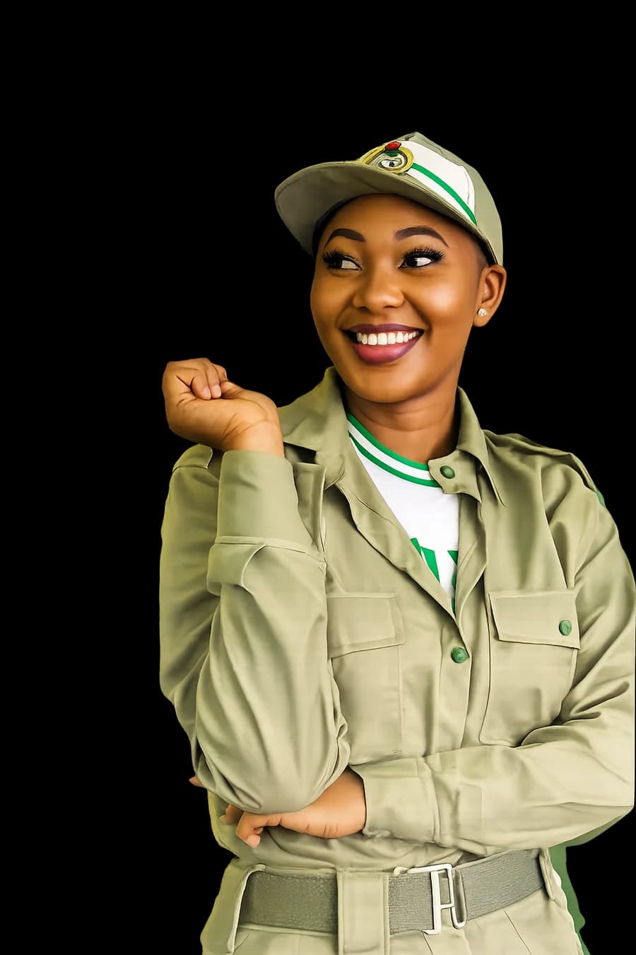 Smiling NYSC Corps member in uniform